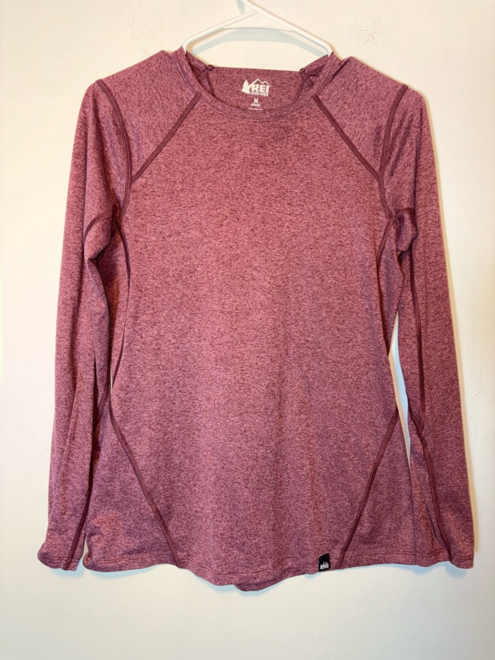 REI Co-op Performance Tech Women M Heather Red Striped Baselayer‎ Long Sleeve